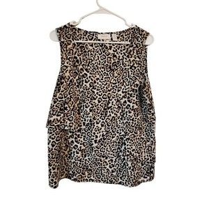 Chico's Size 2‎ Large Leopard Print Sleeveless Chiffon Blouse Womens Size Large